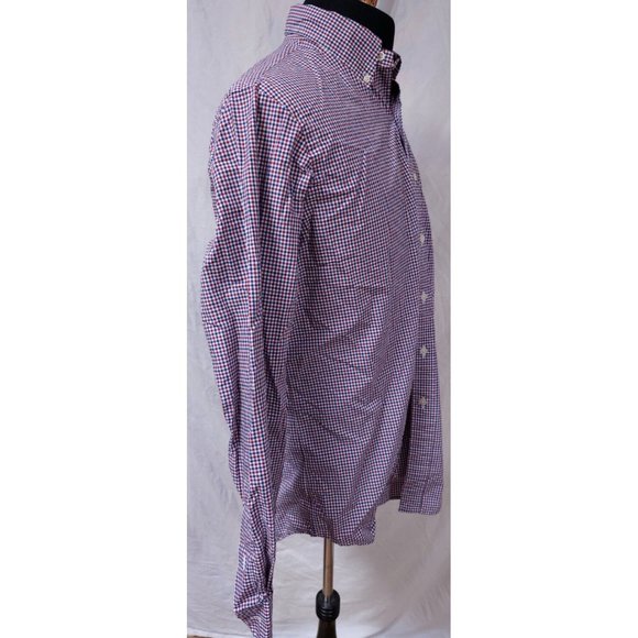 Ralph Lauren Mens Large Red Blue Stripe Check Long Sleeve Embroidered Logo Shirt - Picture 7 of 12